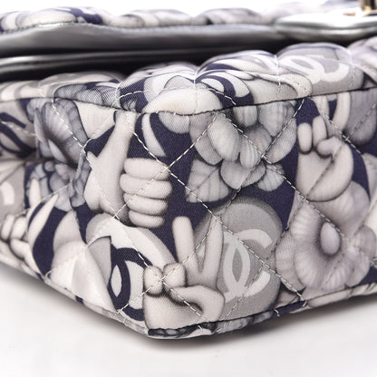 Chanel Nylon Quilted Medium Cat Emoticon Double Flap Navy Grey Ecru 8 of 10