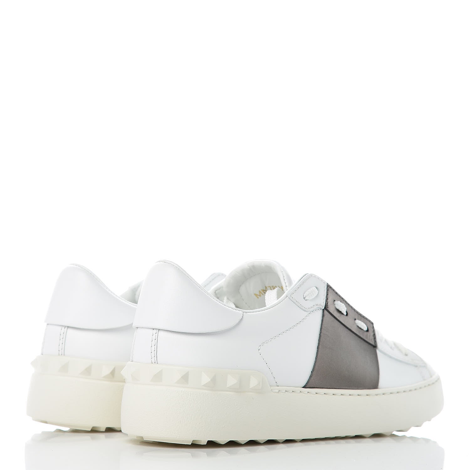 Valentino Garavani Calfskin Rockstud Open Sneakers 36.5 White Pewter 4 of 8