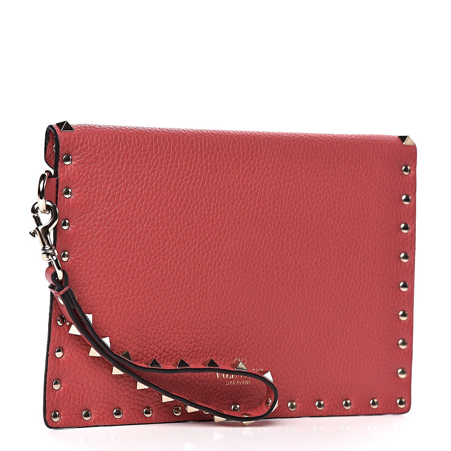 Valentino Garavani Pebbled Calfskin Medium Rockstud Envelope Flat Wristlet Pouch Red 3 of 7