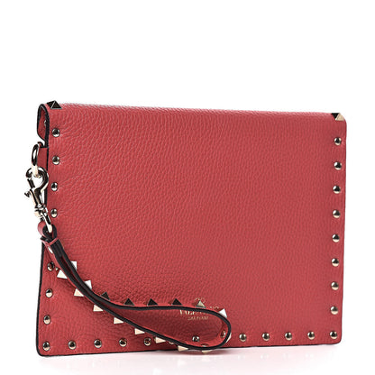 Valentino Garavani Pebbled Calfskin Medium Rockstud Envelope Flat Wristlet Pouch Red 3 of 7