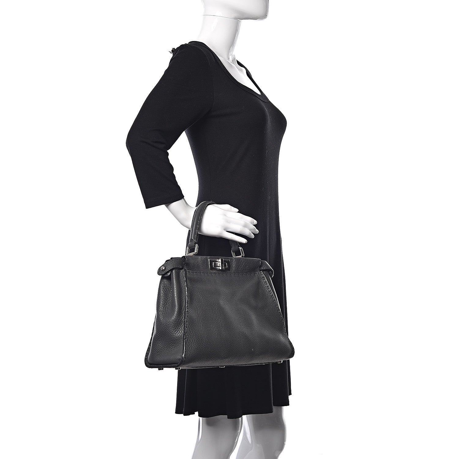Fendi Cuoio Romano Selleria Bi-Color Medium Peekaboo Iconic Satchel Asfalto Latte 2 of 16