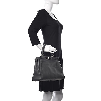 Fendi Cuoio Romano Selleria Bi-Color Medium Peekaboo Iconic Satchel Asfalto Latte 2 of 16