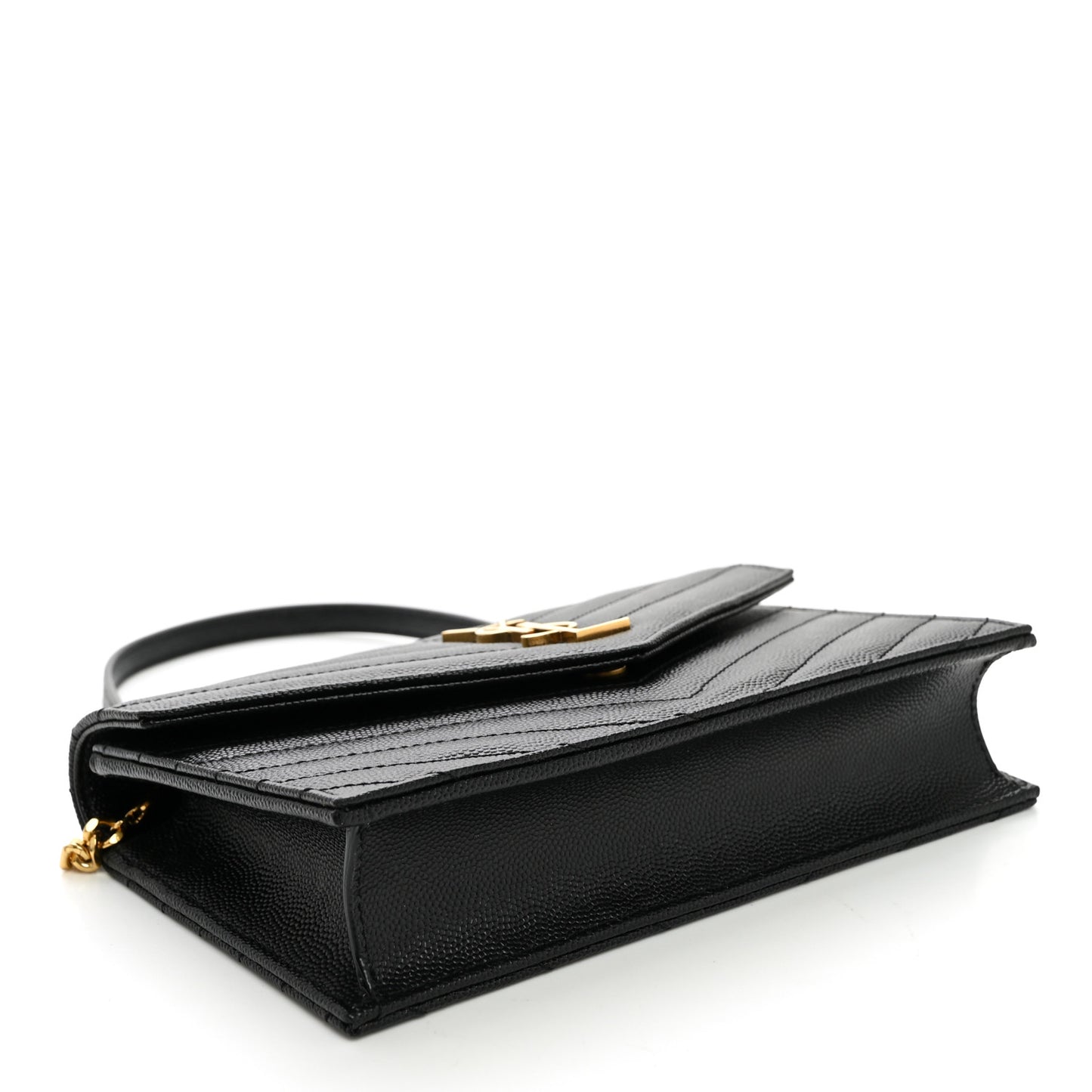 Grain De Poudre Matelasse Chevron Monogram Envelope Chain Wallet Black