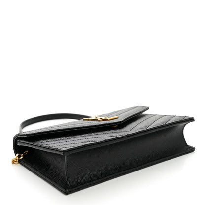 Saint Laurent Grain De Poudre Matelasse Chevron Monogram Envelope Chain Wallet Black 4 of 10