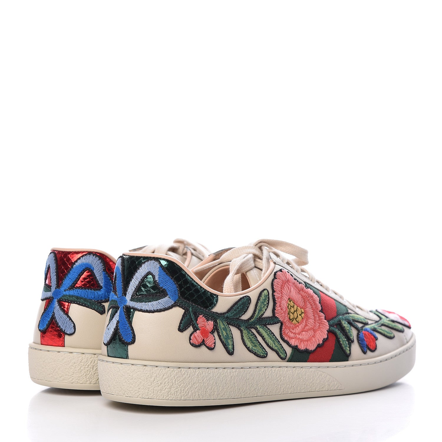 Gucci Calfskin Web Floral Embroidered Mens Ace Sneakers 11 Off White 4 of 8