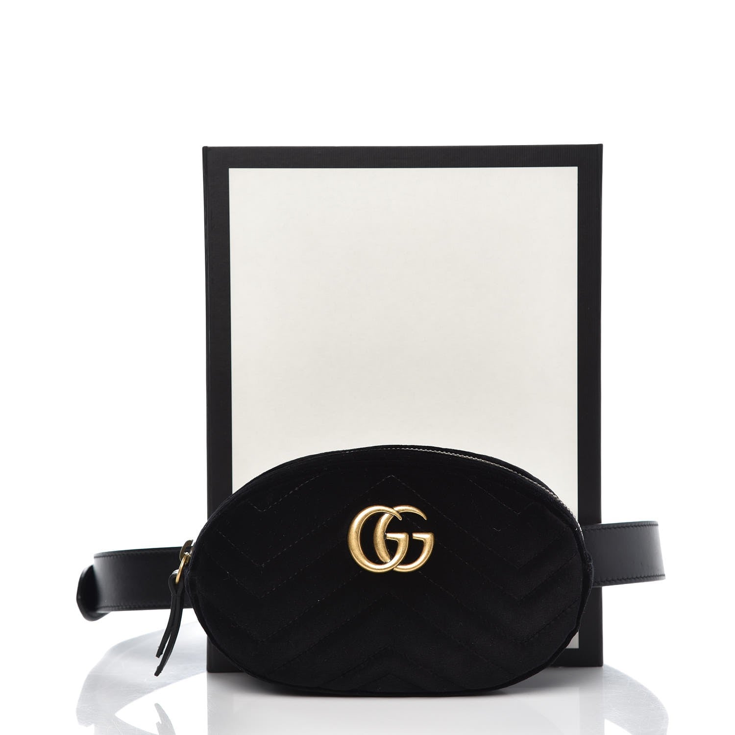 Gucci Velvet Matelasse GG Marmont Belt Bag 95 38 Black 9 of 9