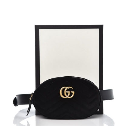 Gucci Velvet Matelasse GG Marmont Belt Bag 95 38 Black 9 of 9