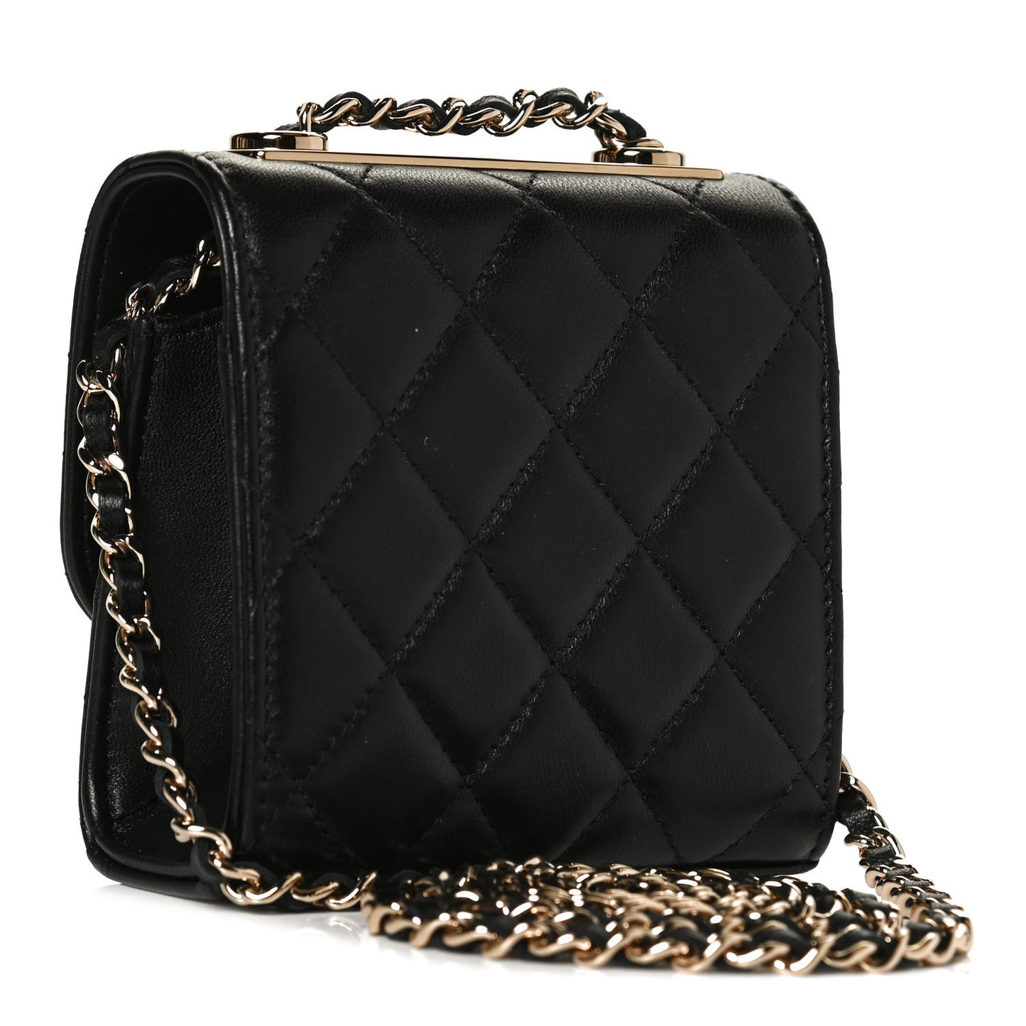 Lambskin Quilted Mini Trendy CC Clutch With Chain Black