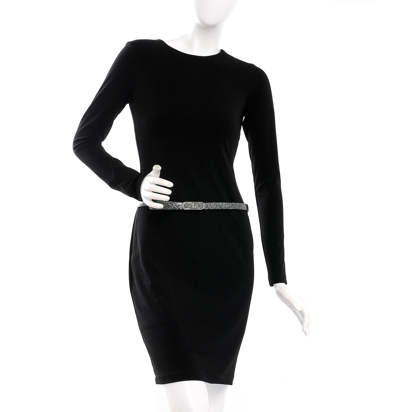 Glitter Calfskin CC Logo Skinny Belt 80 32 Black