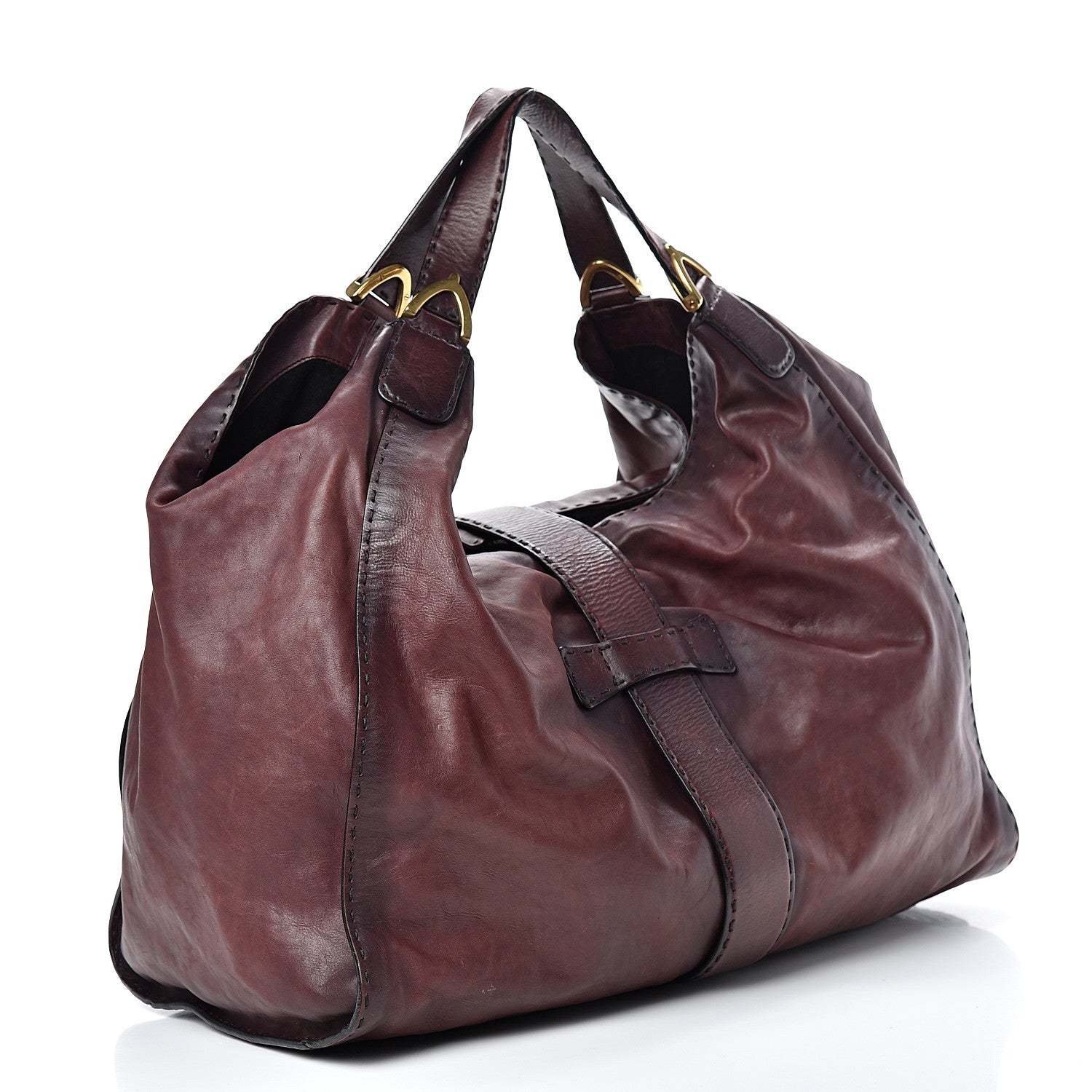 Gucci Calfskin Large Soft Stirrup Shoulder Bag Burgundy 2 of 17
