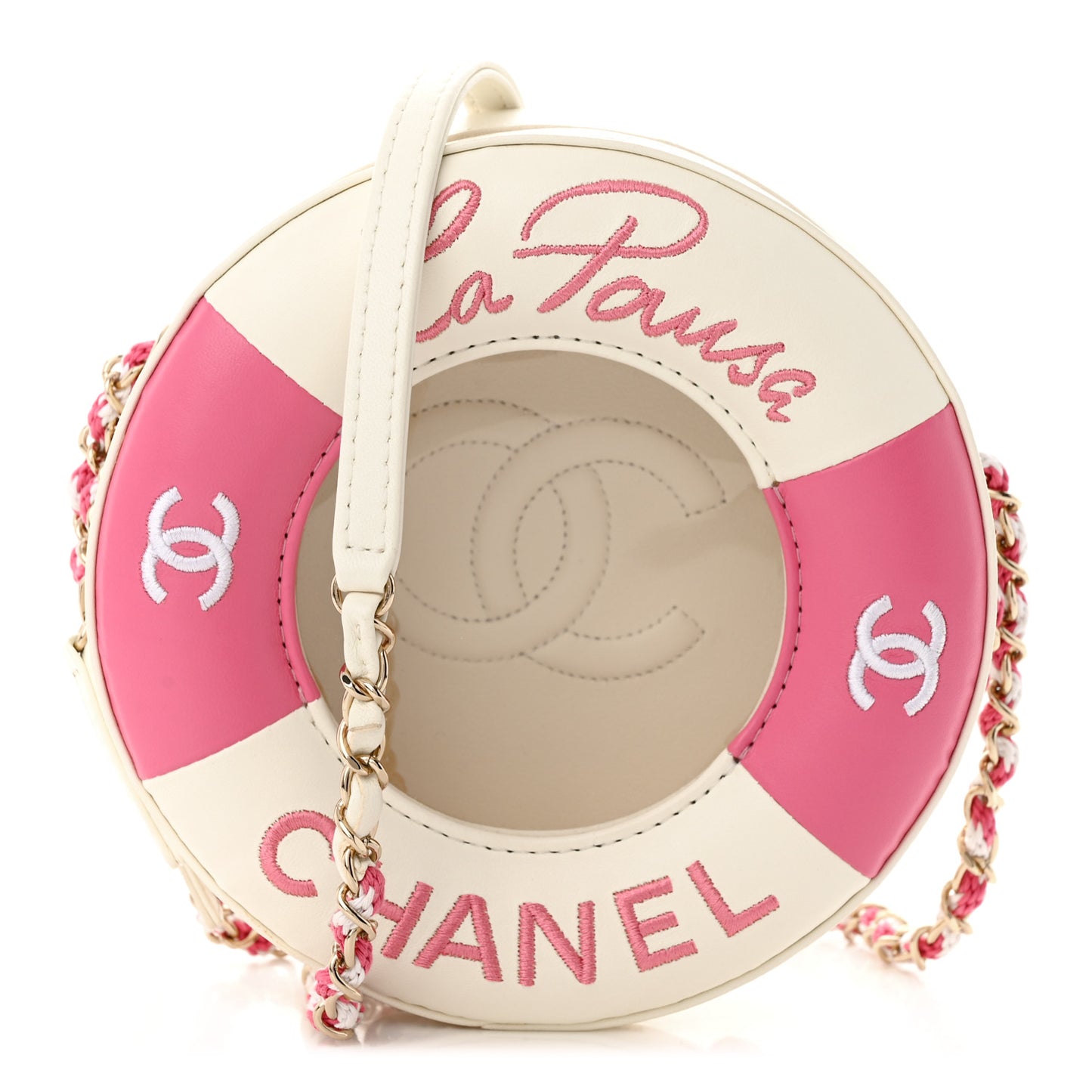 Lambskin Coco Lifesaver Round Bag Pink White