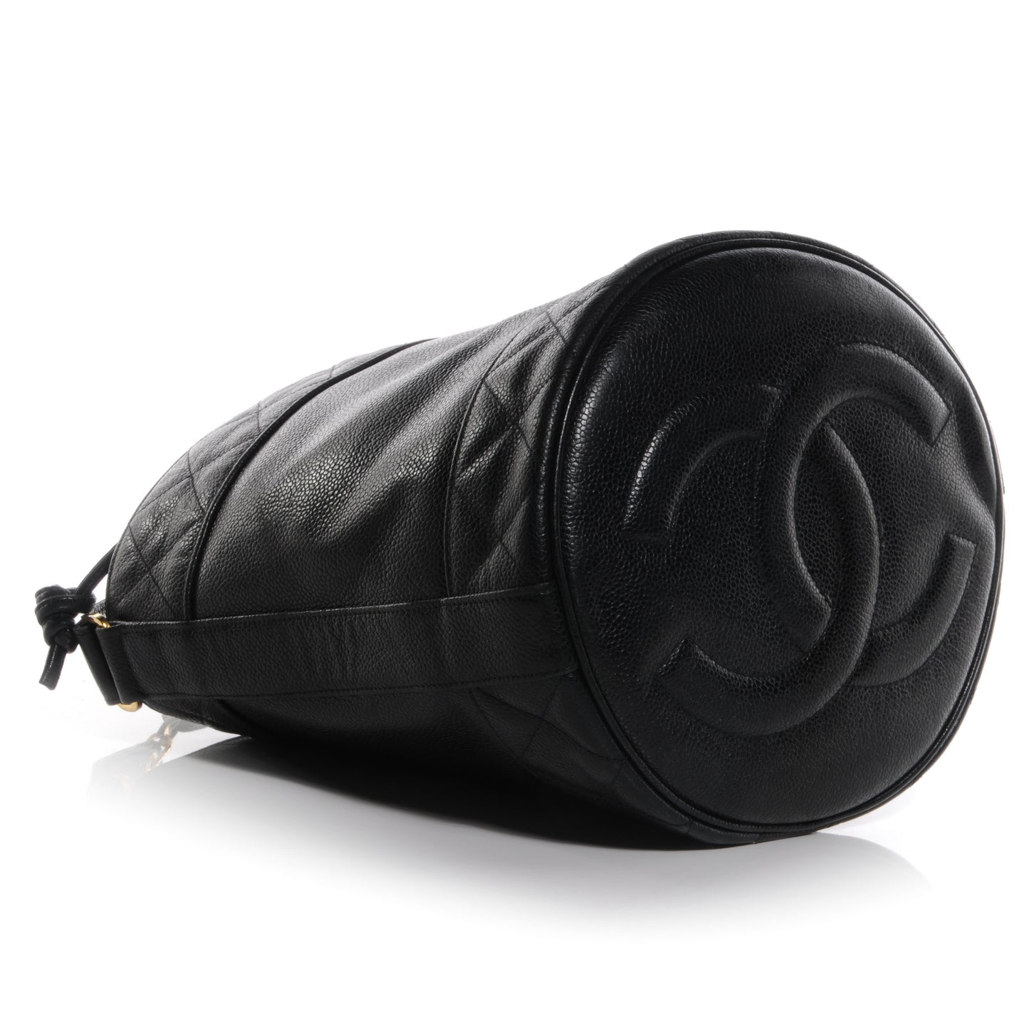 Caviar Drawstring Bucket Shoulder Bag Black
