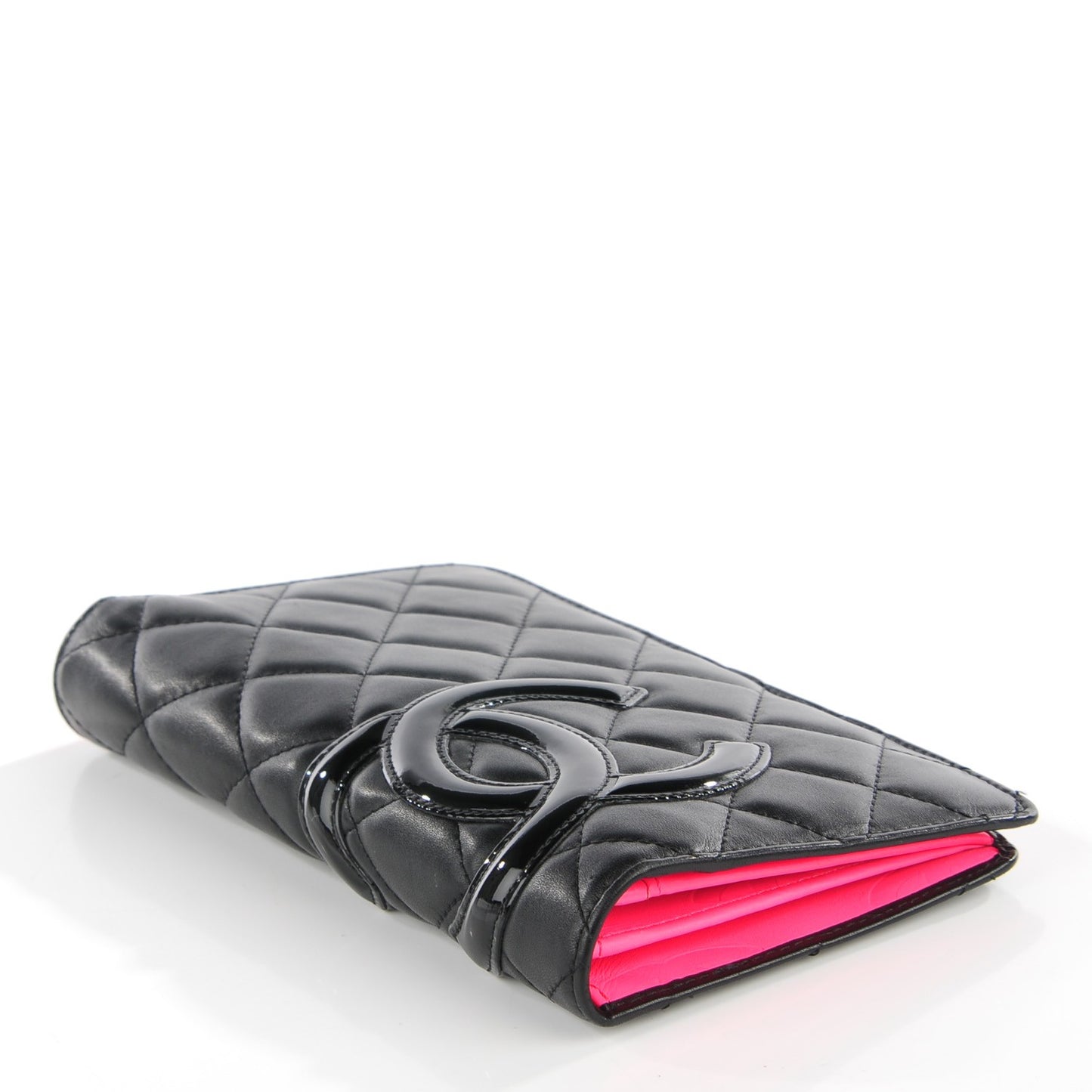 Calfskin Quilted Cambon Yen Wallet Black