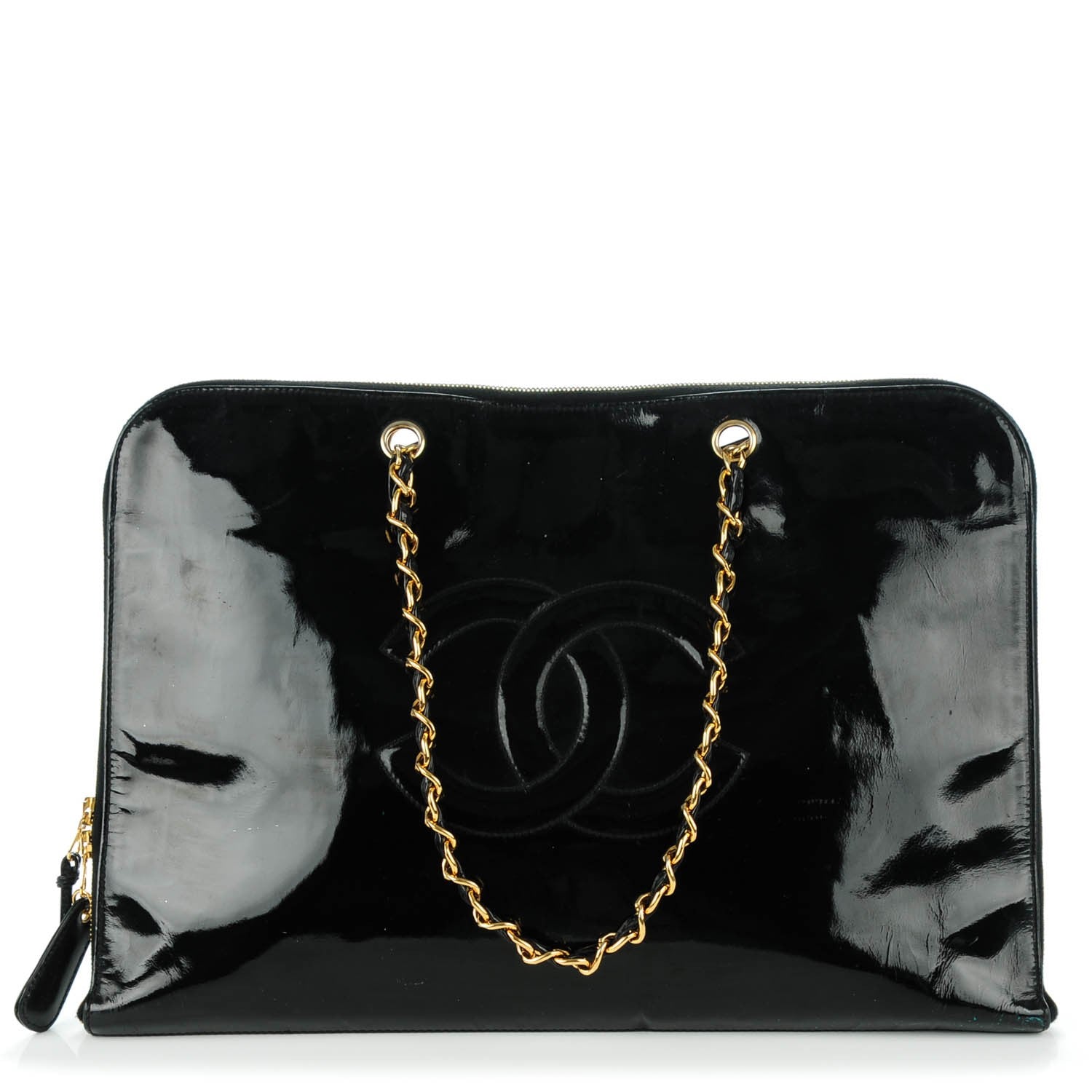 Chanel Patent CC Laptop Case Shoulder Bag Black 1 of 8