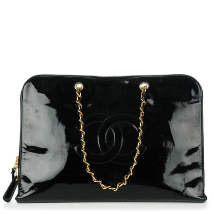 Chanel Patent CC Laptop Case Shoulder Bag Black 1 of 8