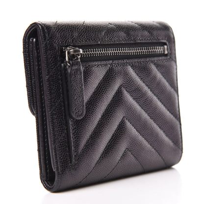 Chanel Iridescent Caviar Chevron Quilted Compact Flap Wallet Black 3 of 10