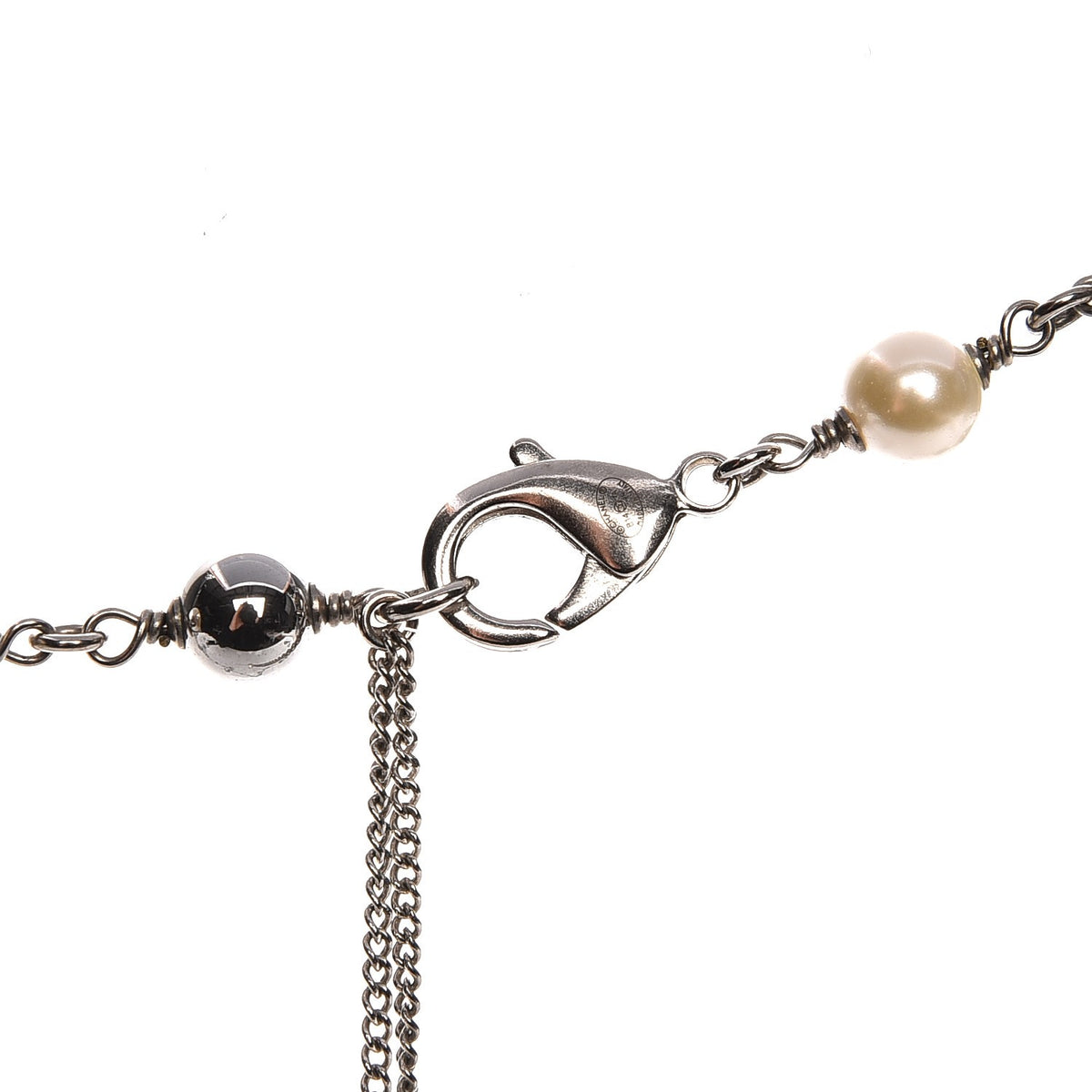 Chanel Pearl Bead Enamel CC Long Necklace Black Silver 5 of 5
