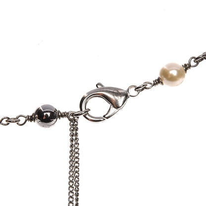 Chanel Pearl Bead Enamel CC Long Necklace Black Silver 5 of 5