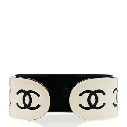 Chanel Resin CC Cuff Bracelet White Black 3 of 4