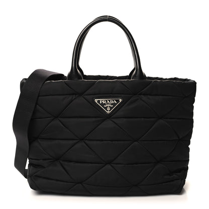 Prada Re-Nylon Nappa Triangle Quilted Padded Medium Double Handled Zip Tote Black 1 of 9