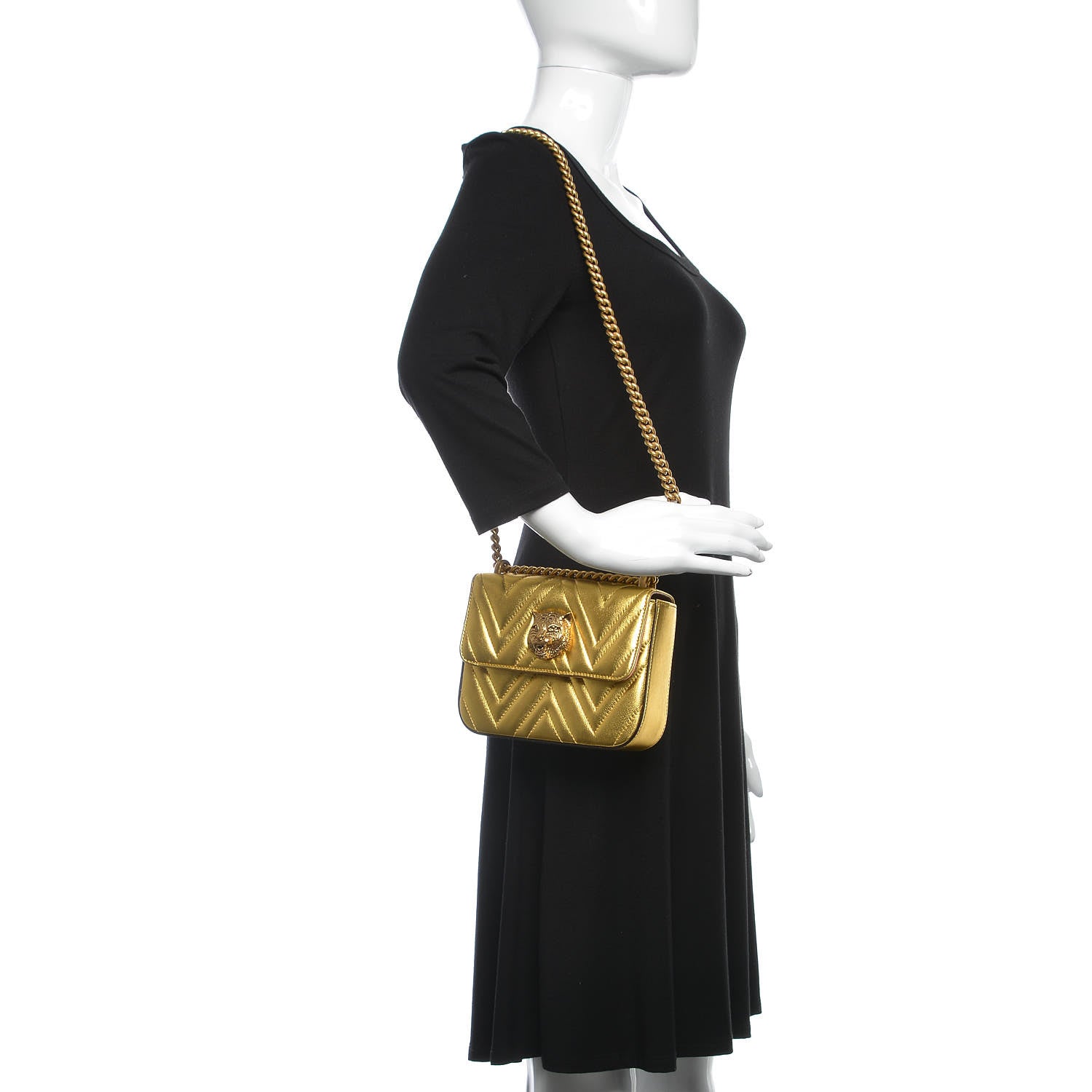 Gucci Metallic Nappa Matelasse Broadway Shoulder Bag Gold 2 of 10