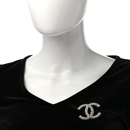 Chanel Pearl Crystal CC Brooch Silver 2 of 5
