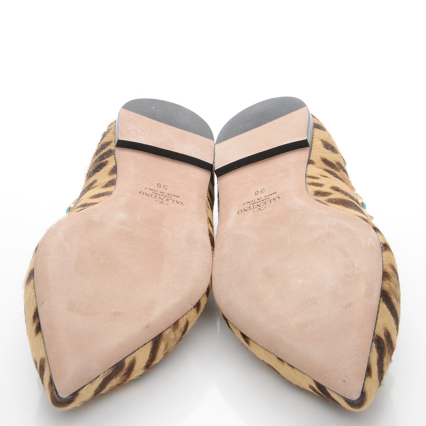 Calf Hair Leopard Print Rockstud Rolling Ballerina Flats 38 Champagne Testa di Moro
