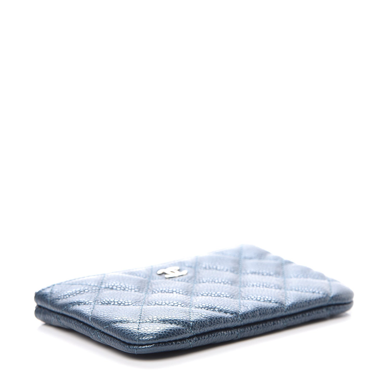 Metallic Caviar Quilted Small Cosmetic Case Dark Blue