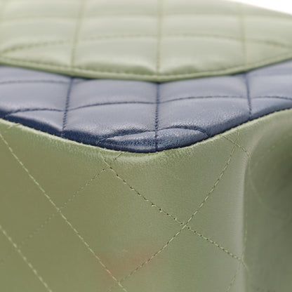 Chanel Lambskin Quilted Tri-Color Jumbo Double Flap Navy Blue Green 21 of 39