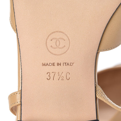 Chanel Lambskin Grosgrain Cap Toe CC Slingback Sandals 37.5 Beige Black 6 of 9
