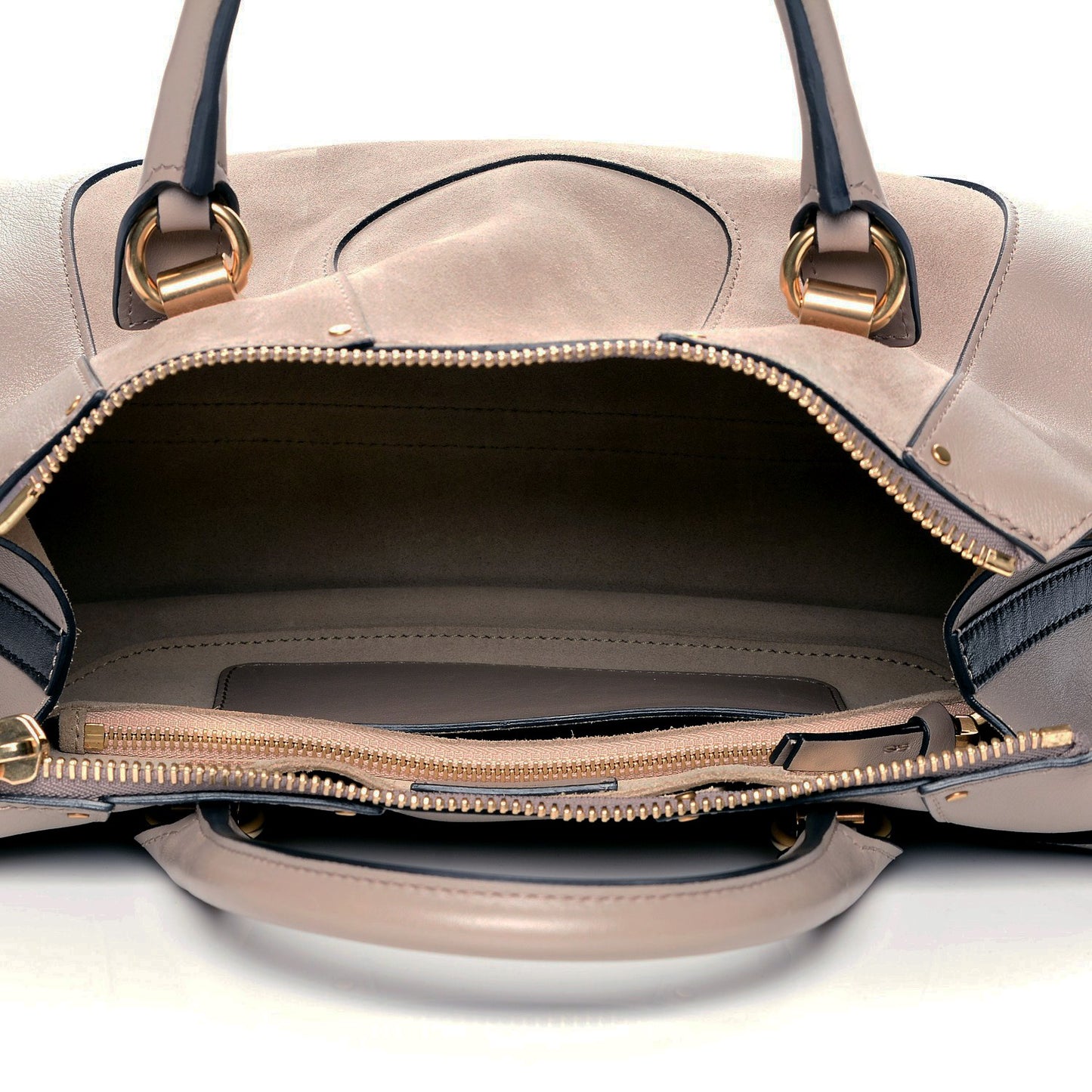 Calfskin Suede Hayley Double Carry Satchel Motty Grey