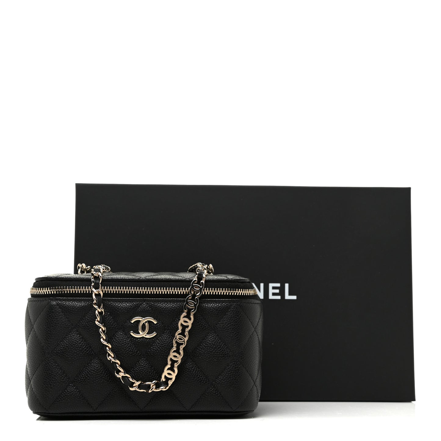 Caviar Quilted Small Tiny CC Vanity Case With Chain Black