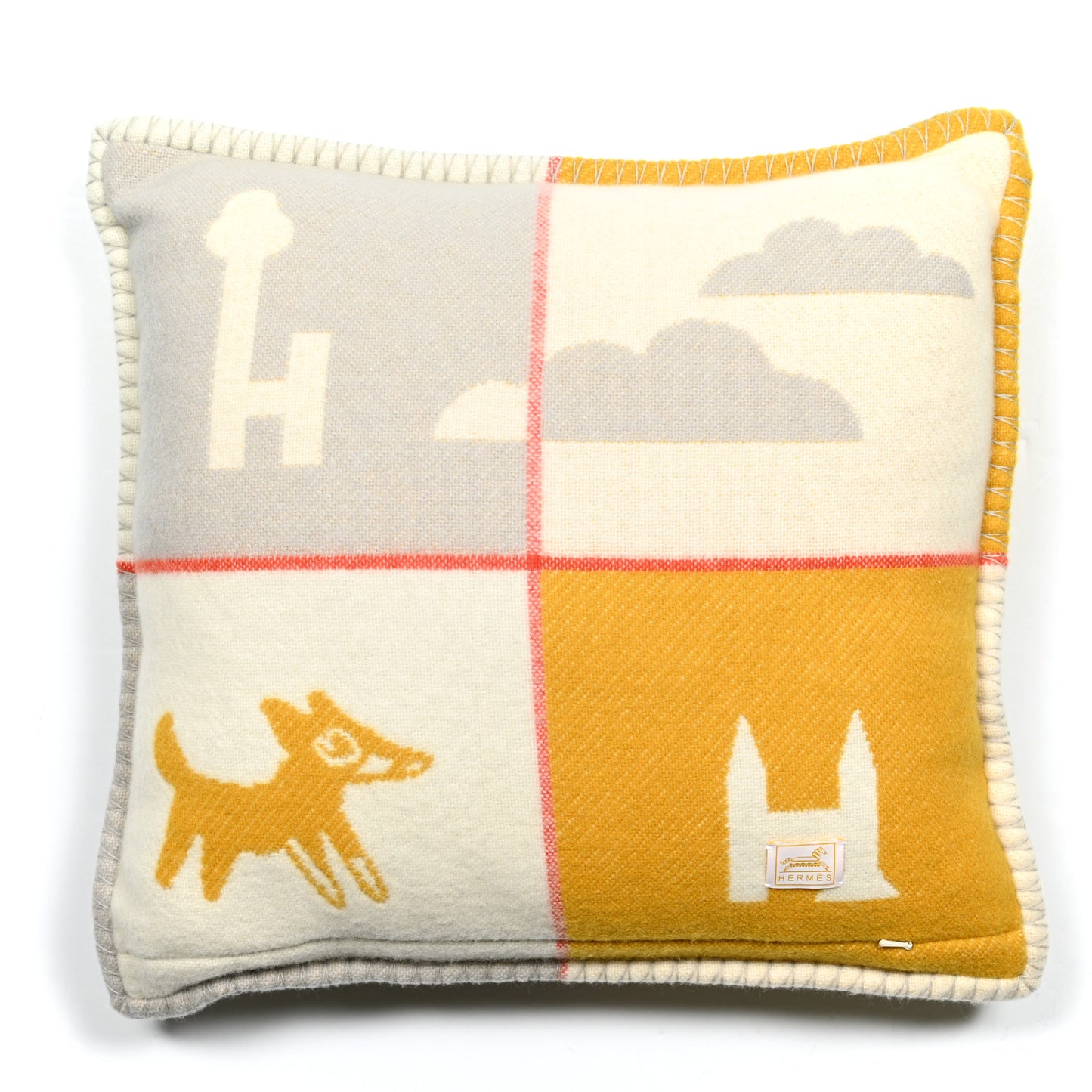 Wool Cashmere Avalon Epopee Pillow PM Jaune Miel Gris Perle