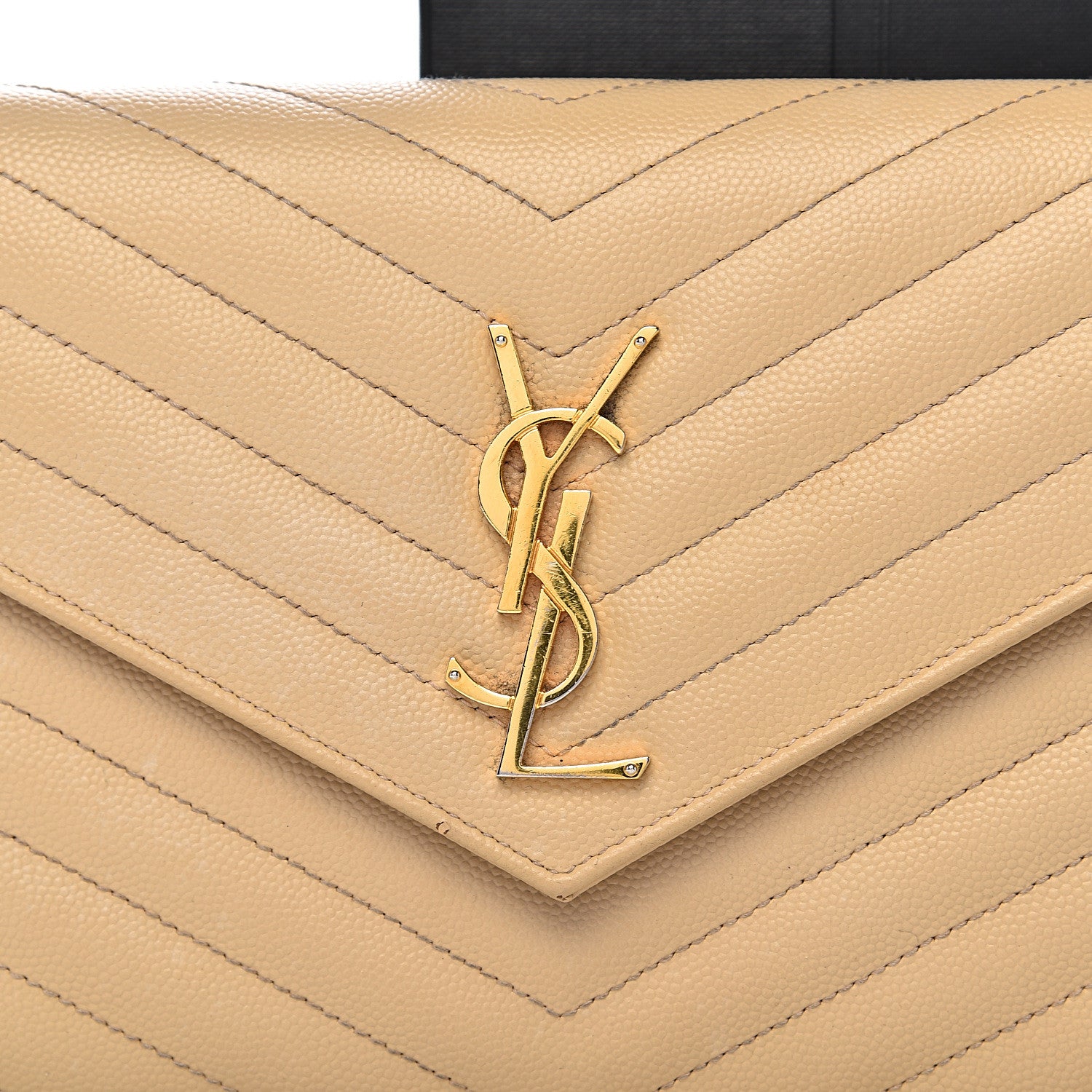 Saint Laurent Grain De Poudre Matelasse Chevron Monogram Chain Wallet Nude Powder 14 of 15