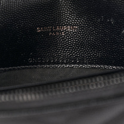 Saint Laurent Grain De Poudre Matelasse Chevron Monogram Monochrome Envelope Chain Wallet Black 7 of 13