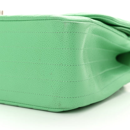 Chanel Caviar Chevron Quilted Jumbo Double Flap Green 10 of 13