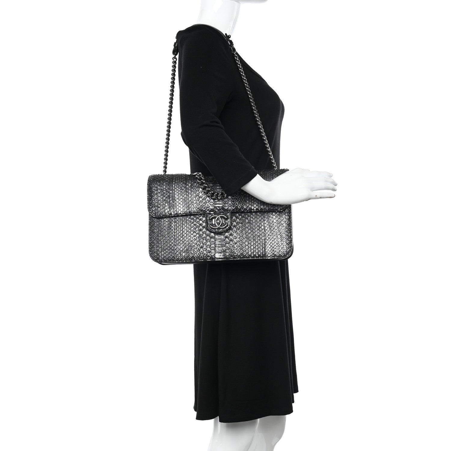 Chanel Snakeskin Large Perfect Edge Flap Silver 2 of 10