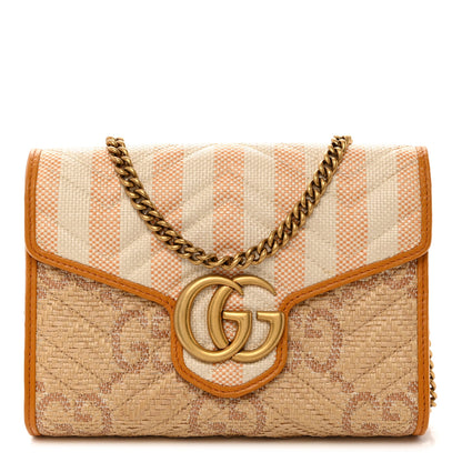 Gucci Raffia GG Monogram Matelasse GG Marmont Chain Wallet Natural Beige Off White Sun Oil 1 of 10