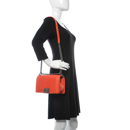 Chanel Wrinkled Lambskin Chevron Quilted Medium Boy Flap Orange 2 of 11