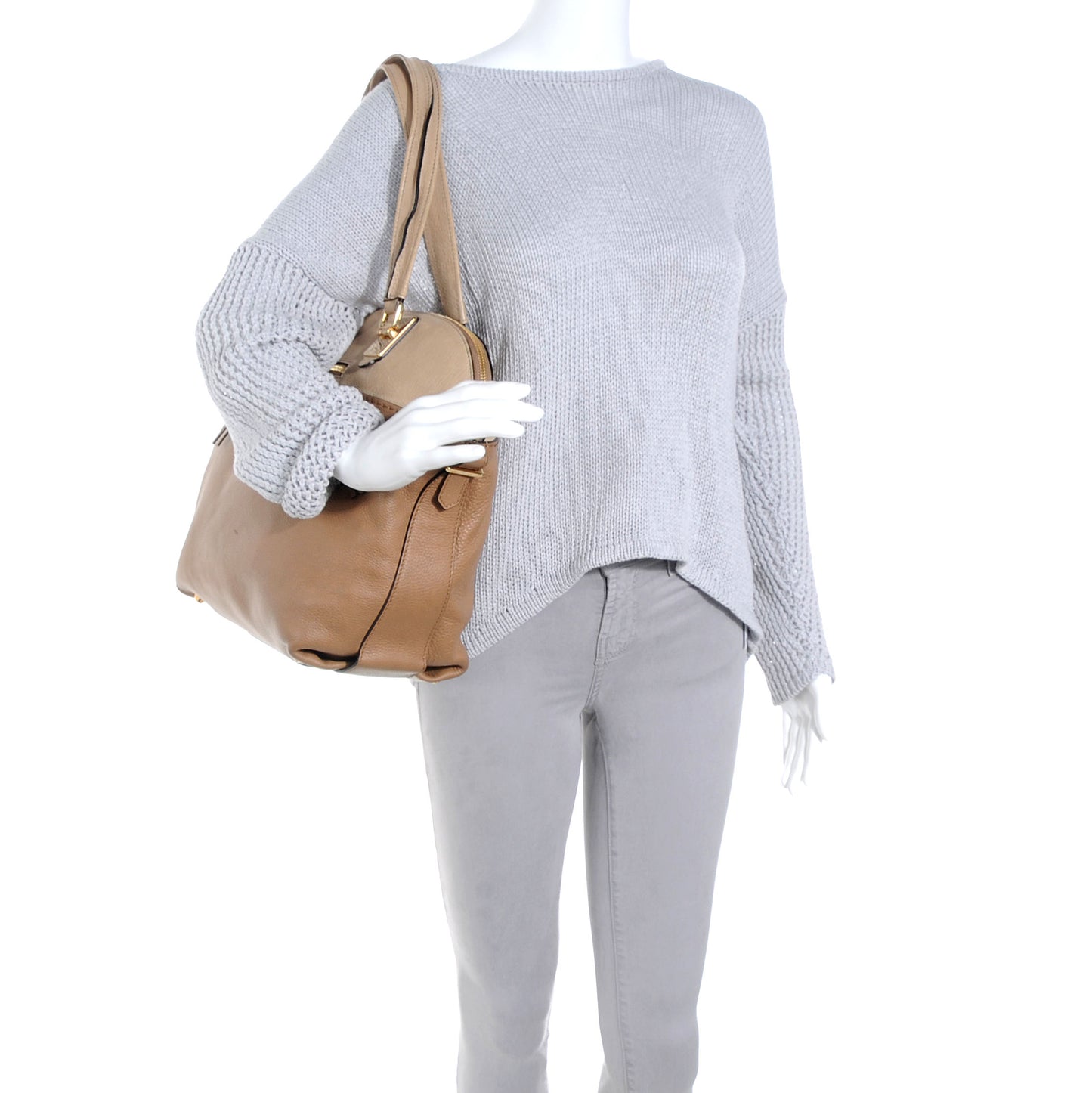 Leather Large Angie Shoulder Bag Nut