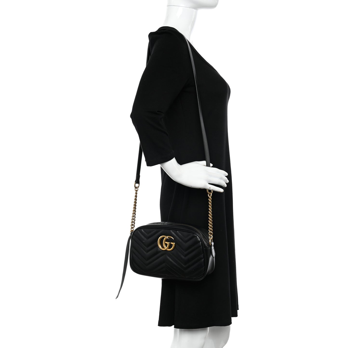 Calfskin Matelasse Small GG Marmont Chain Shoulder Bag Black