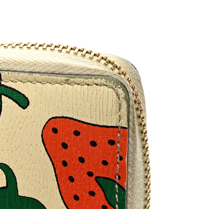 Gucci Grainy Calfskin Strawberry Zumi Zip Around Wallet Ivory Red 8 of 10