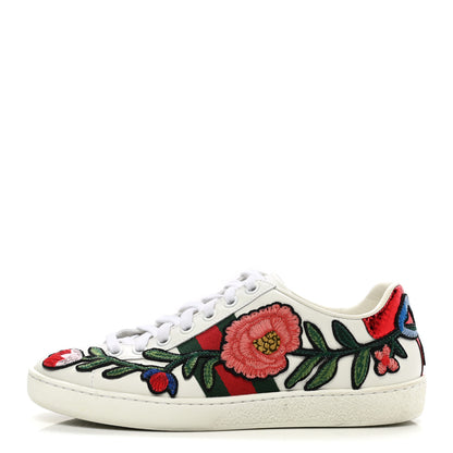 Gucci Calfskin Web Floral Embroidered Womens Ace Sneakers 35 White 1 of 14