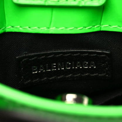 Balenciaga Shiny Calfskin Crocodile Embossed Logo Shopping Phone Holder Bag Fluo Green Black 10 of 10