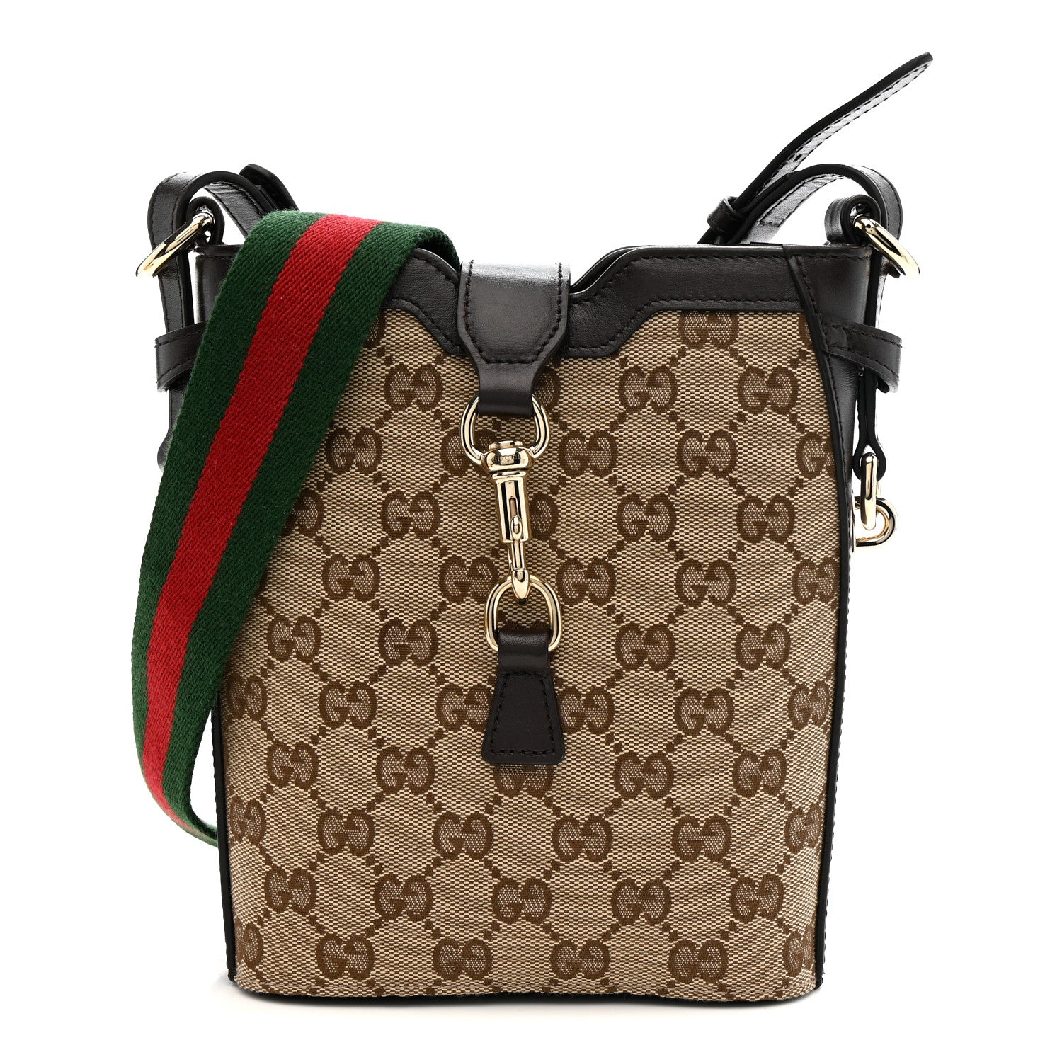Gucci GG Supreme Monogram Mini Shadow Bucket Bag Beige Dark Brown 1 of 14