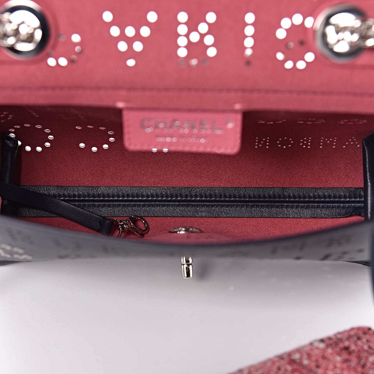 Calfskin Tweed Eyelet Flap Bag Navy
