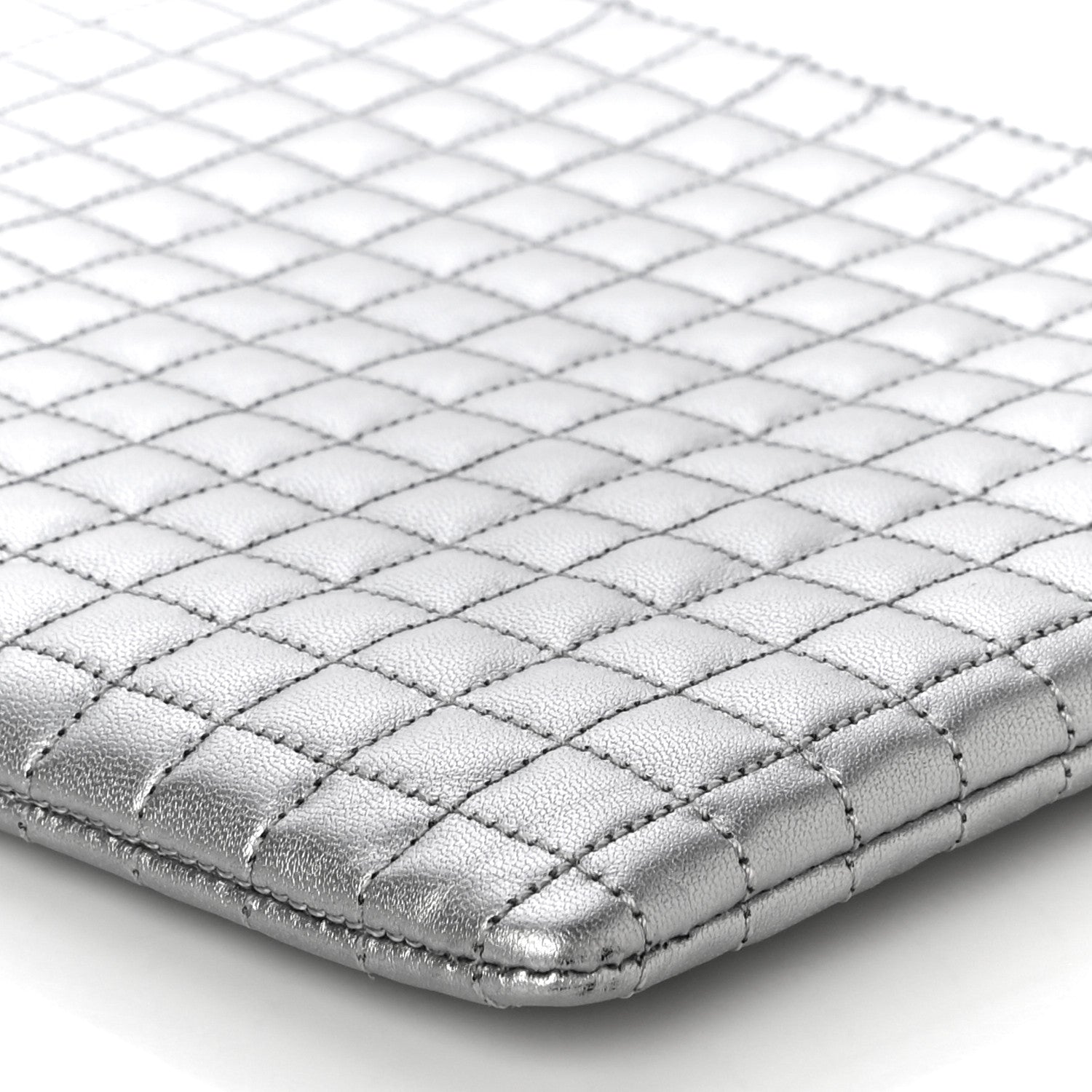Celine Laminated Calfskin Quilted C Charm Pouch Silver 9 of 9