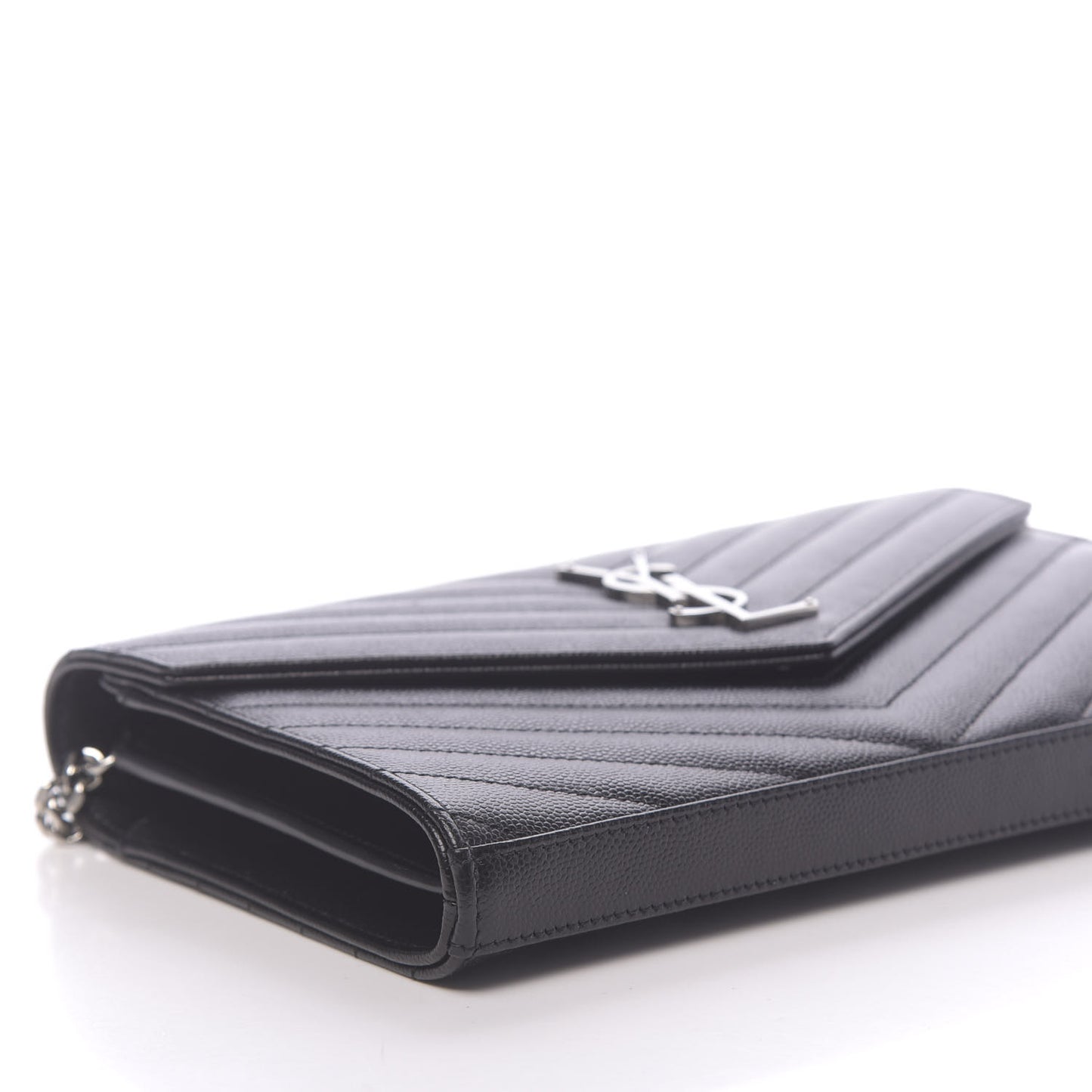 Grain De Poudre Matelasse Chevron Monogram Chain Wallet Black
