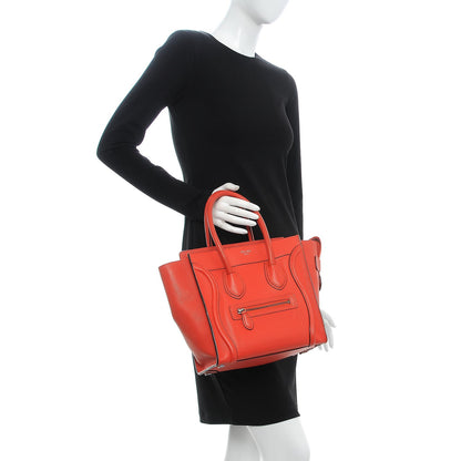 Celine Drummed Calfskin Micro Luggage Vermillion 2 of 8