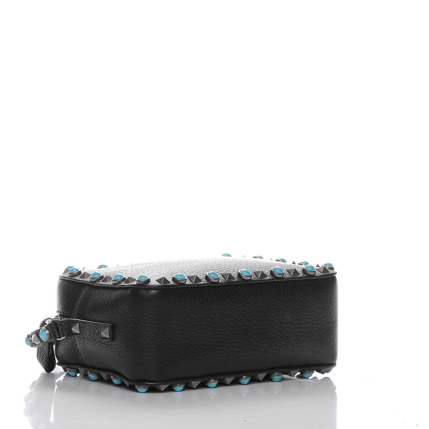 Valentino Garavani Grained Calfskin Turquoise Rockstud Rolling Camera Crossbody Bag Black 4 of 9